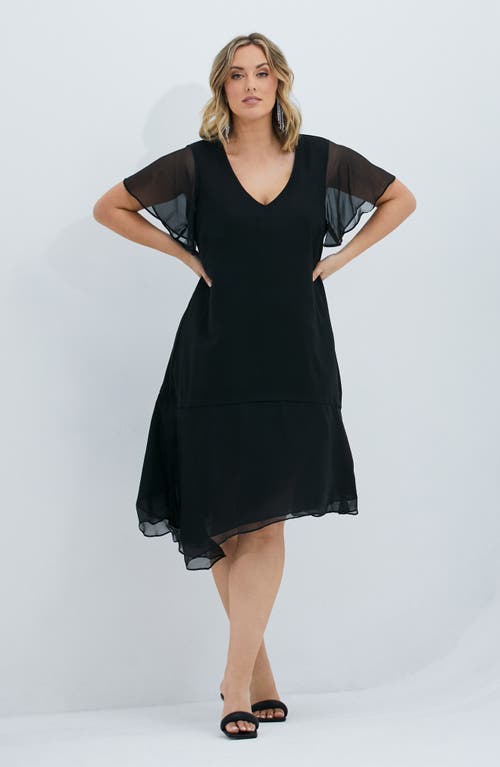 Estelle Shadow Linen Blend Midi Dress In Black