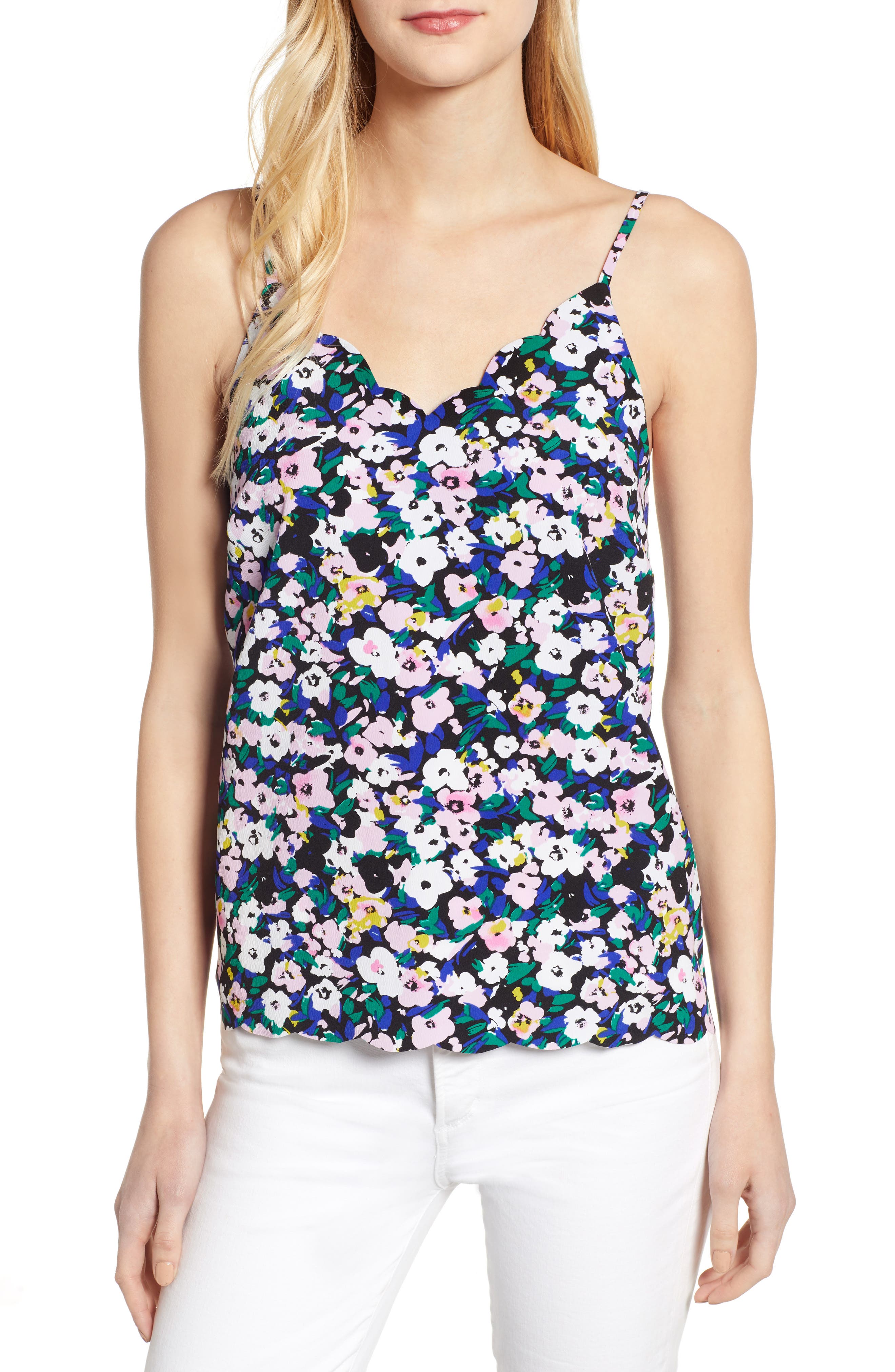 Petite Halogen Scallop Detail Camisole, Black