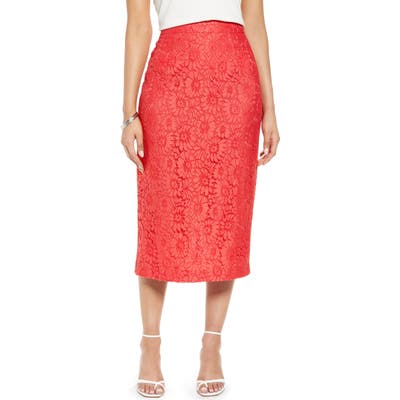 Petite Halogen Lace Pencil Skirt, Red