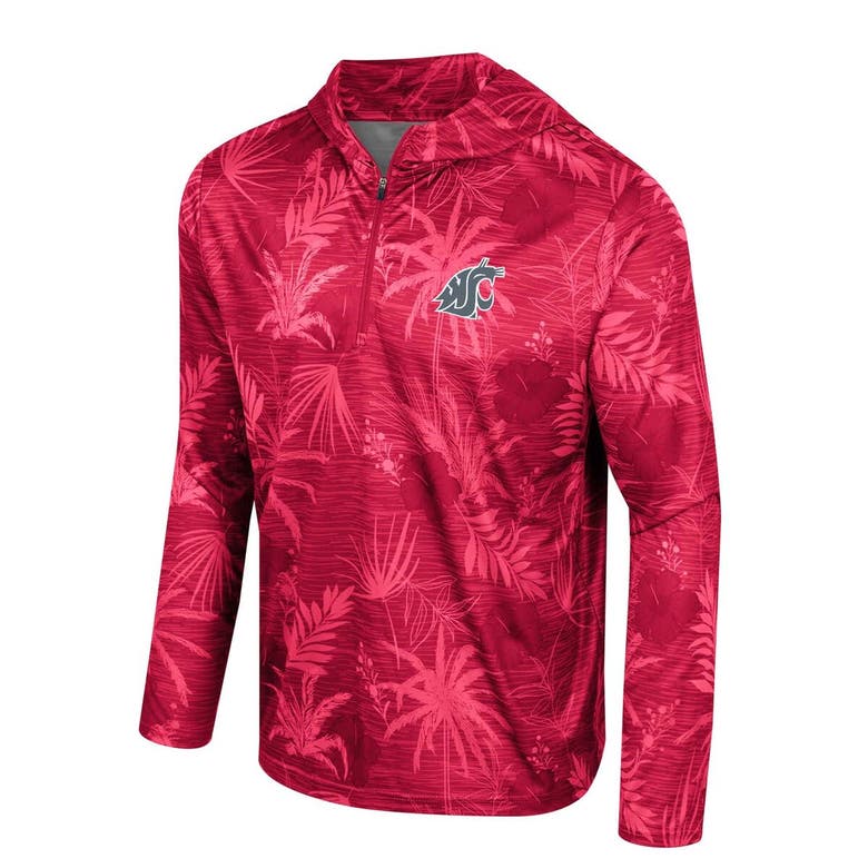 Shop Colosseum Crimson Washington State Cougars Palms Printed Lightweight Quarter-zip Hooded Top