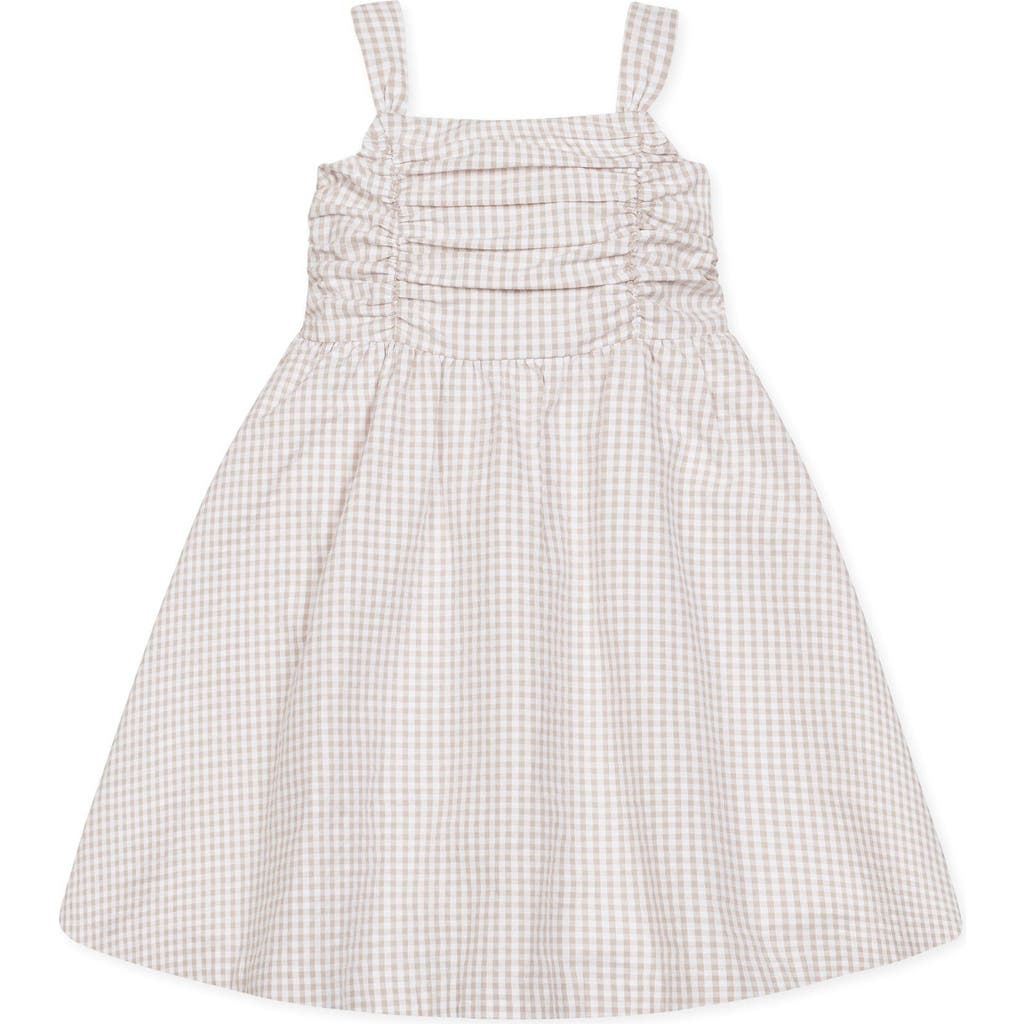 Hope & Henry Girls' Sleeveless Ruched Bodice Party Dress, Infant In Taupe Gingham Seersucker