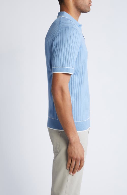 Shop Bugatchi Tipped Johnny Collar Short Sleeve Sweater In Air Blue