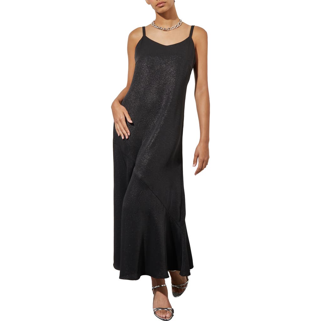Shop Ming Wang Shimmer Woven Midi Dress In Black/silver