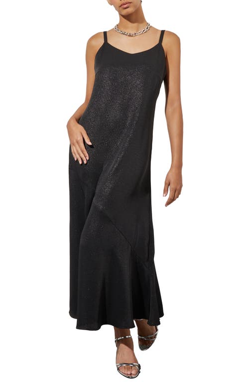 Shop Ming Wang Shimmer Woven Midi Dress In Black/silver