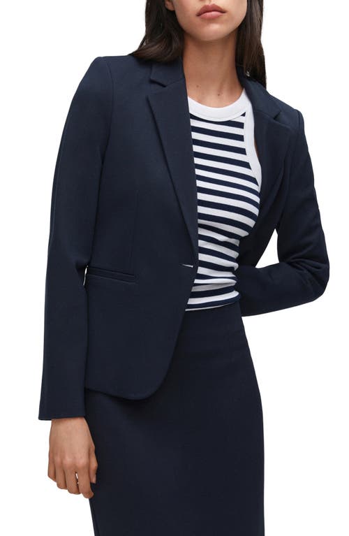 Mango Fitted Single Breasted Ponte Blazer In Dark Navy