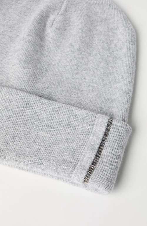 Shop Brunello Cucinelli Cashmere Rib Knit Beanie With Monili In Light Grey