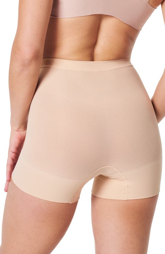 Shop Spanx Shorty Seamless Shaper Shorts In Soft Beige