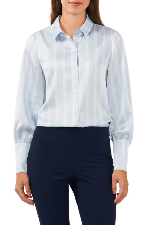 halogen(r) Stripe Satin Button-Up Shirt in Blue Mist Stripe