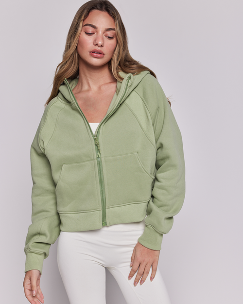 Shop Rebody Active Effortless Fleece Full Zip Hoodie In Matcha