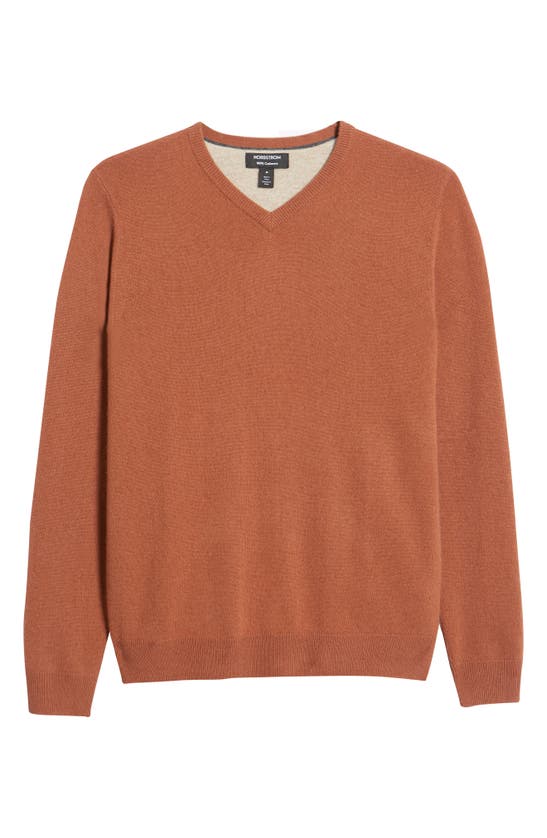 Nordstrom V-neck Cashmere Sweater In Rust Argan Oil