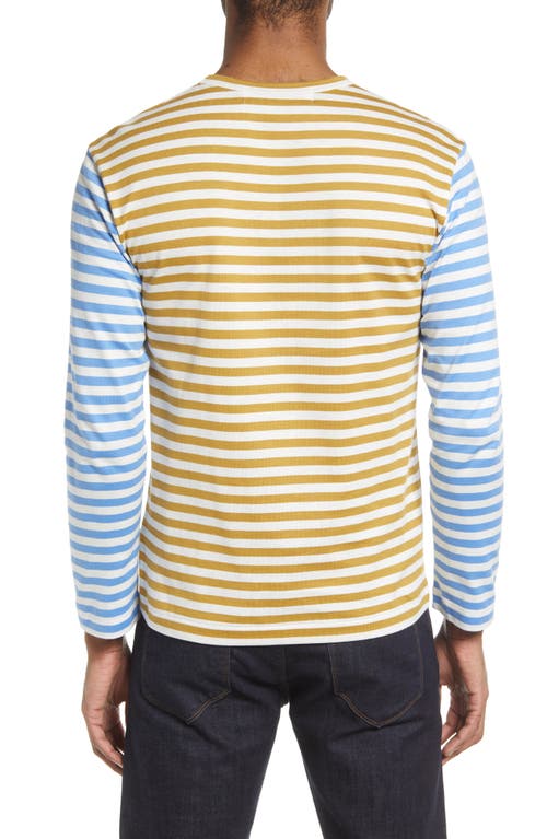 Shop Comme Des Garçons Play Small Heart Stripe Colorblock Long Sleeve T-shirt In Olive/blue