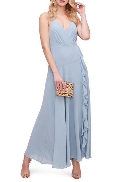 Astr Floral Ruffle Detail Maxi Dress In Soft Blue