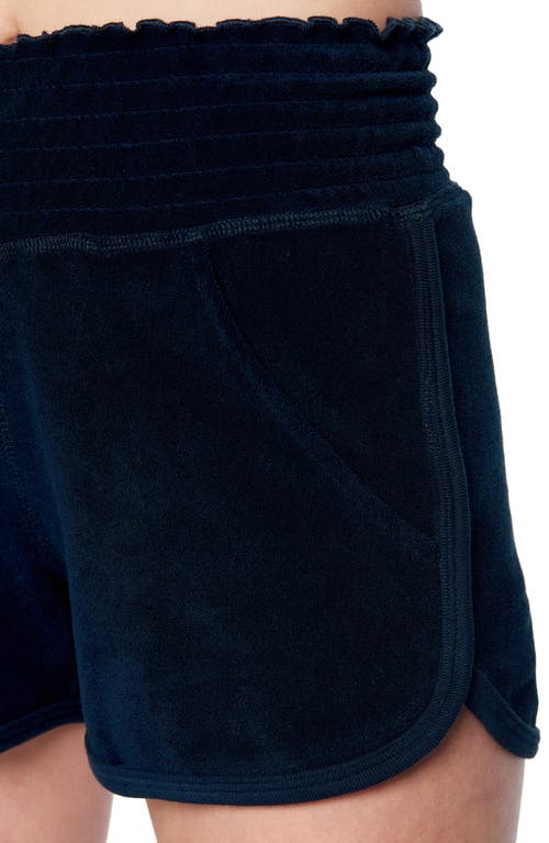 Pam & Gela Smocked Waist Velour Dolphin Shorts In Navy