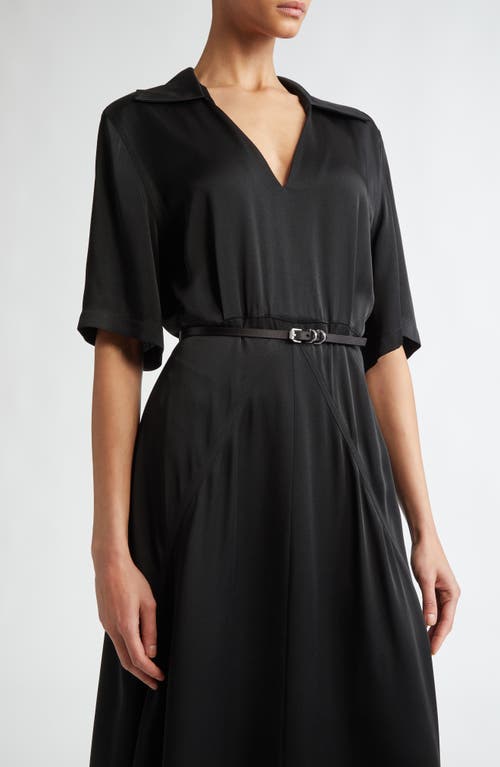 Shop Givenchy Voyou Belted Satin Midi Dress In Black