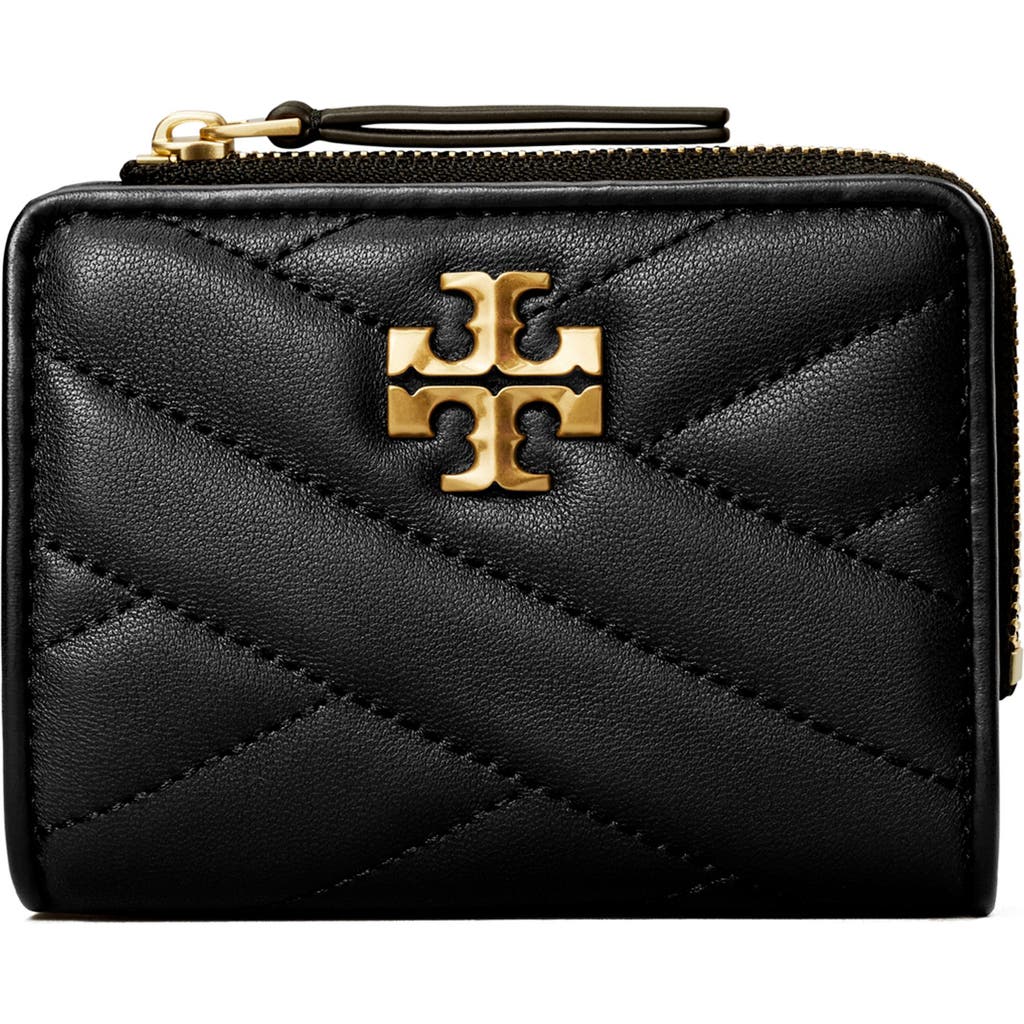 Tory Burch Kira Chevron Quilted Leather Compact Wallet In Black