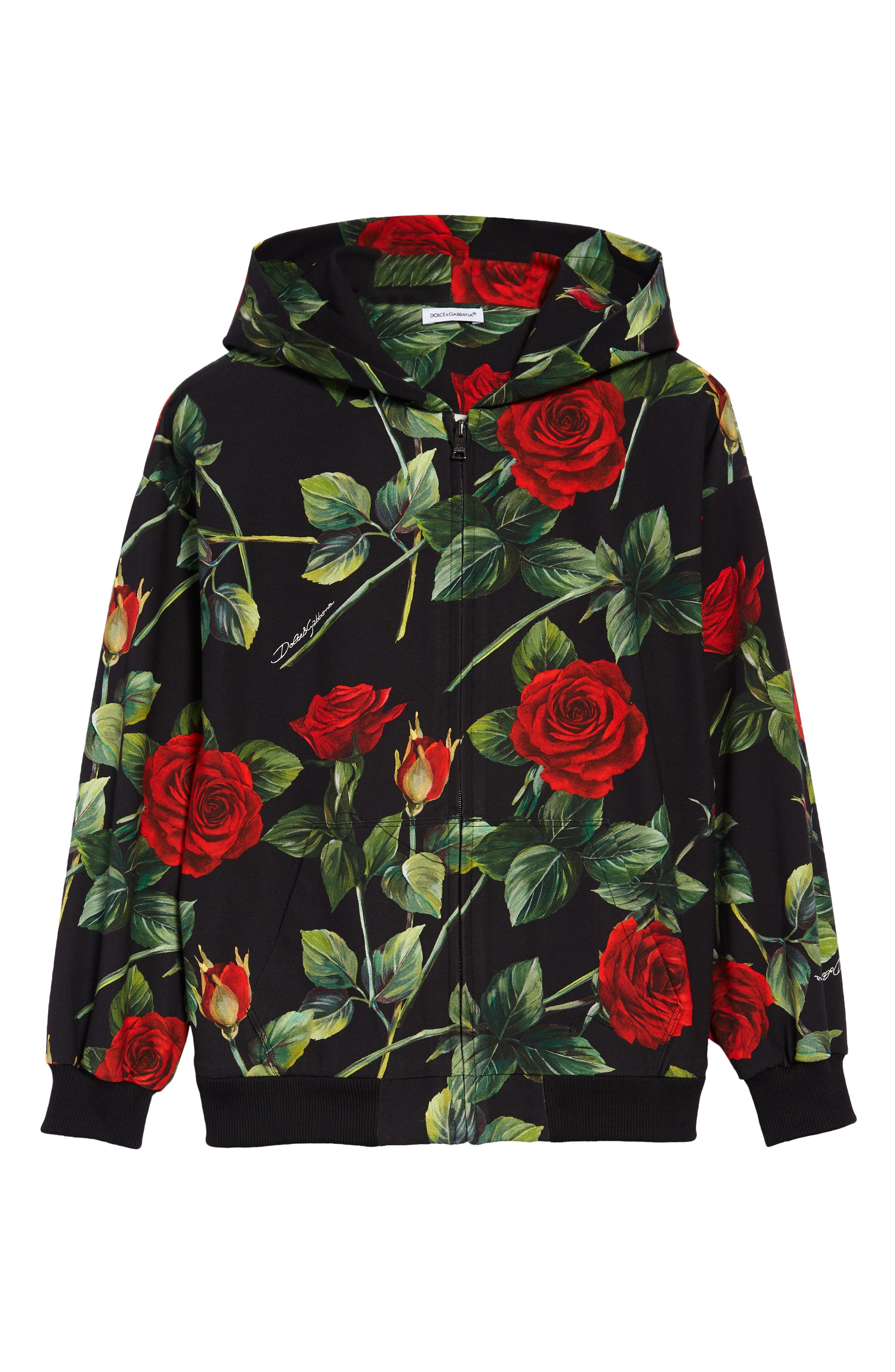 Dolce & Gabbana Kids' Rose Print Zip Hoodie at Nordstrom, Size 6 Us