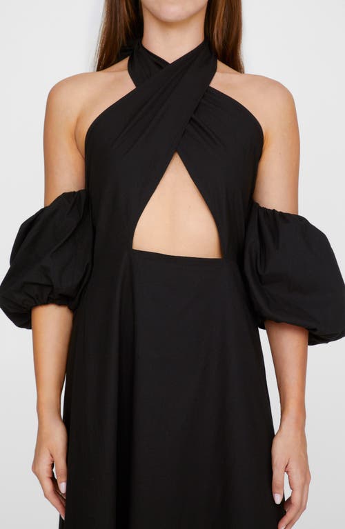 Shop Nasty Gal Cutout Halter Cold Shoulder Puff Sleeve Maxi Dress In Black