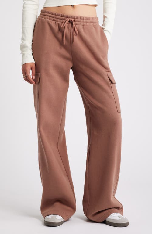 Bp. Elastic Waist Wide Leg Fleece Cargo Pants In Brown