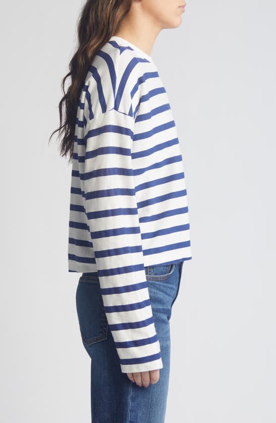 Shop Askk Ny Stripe Long Sleeve Cotton T-shirt In Thin Navy Stripe