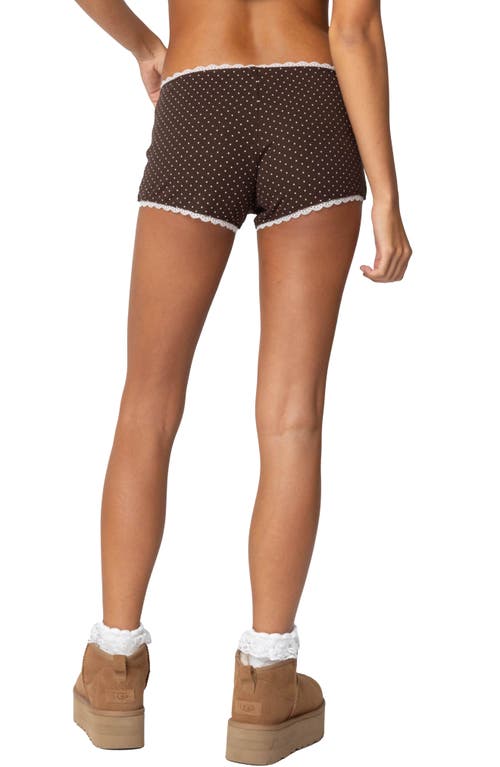 Edikted Juliana Polka Dot Rib Shorts In Brown
