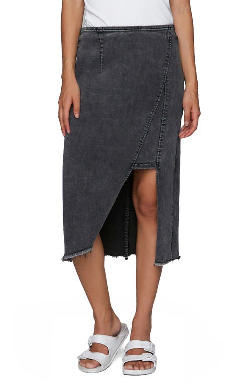 Asymmetric Denim Midi Skirt in Soft Black