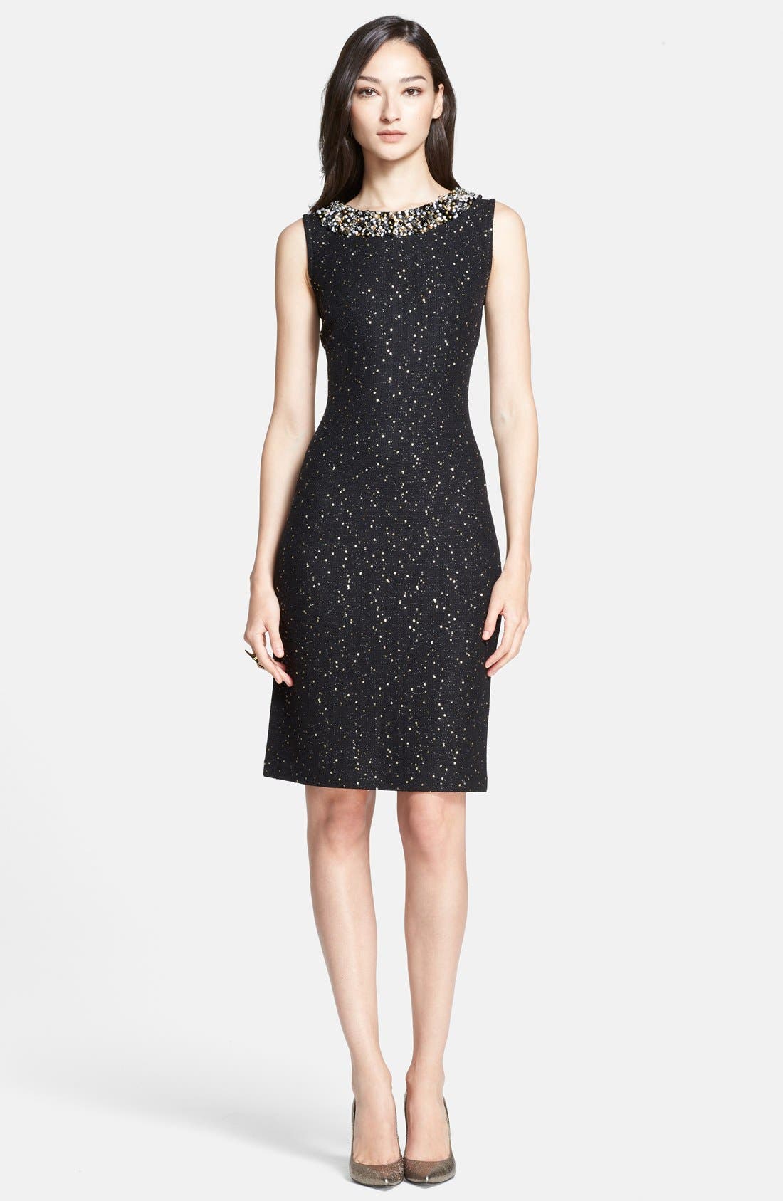 St. John Collection Paillette Knit Dress with Hand Beaded Neckline