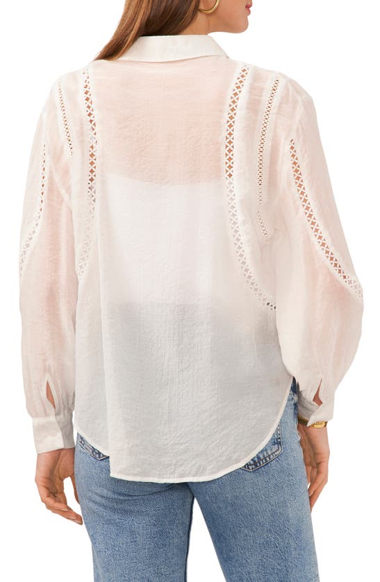 Shop Vince Camuto Sheer Openwork Detail Button-up Shirt In New Ivory