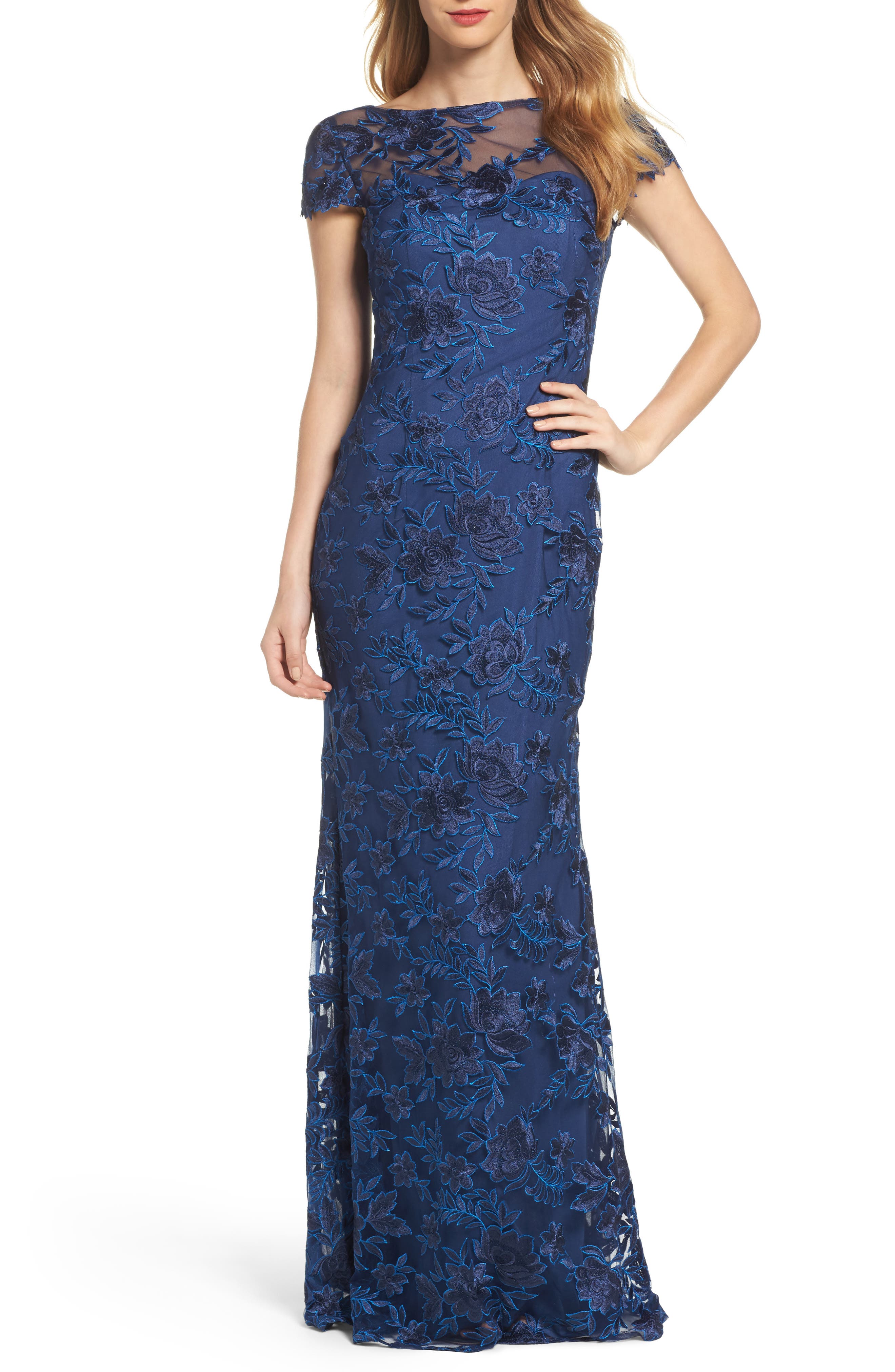 La Femme Lace Overlay Gown