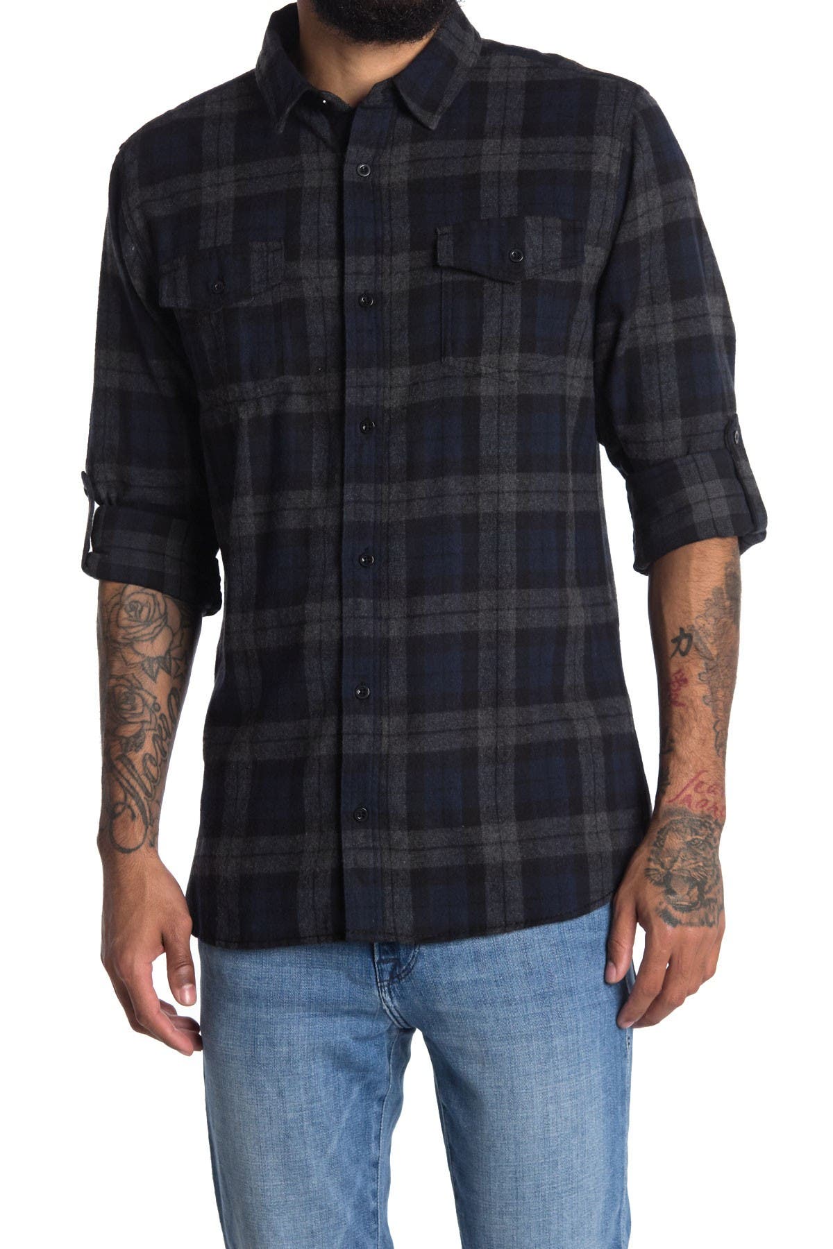 Burnside Plaid Flannel Shirt In Navy