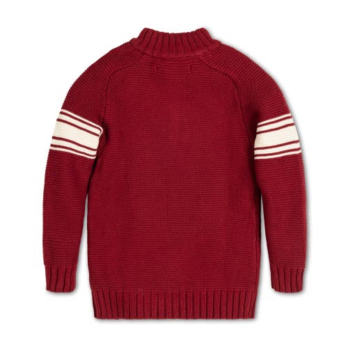 Hope & Henry Baby Boys' Organic Mock Neck Kanga Sweater, Infant In Dark Red With Sleeve Stripes