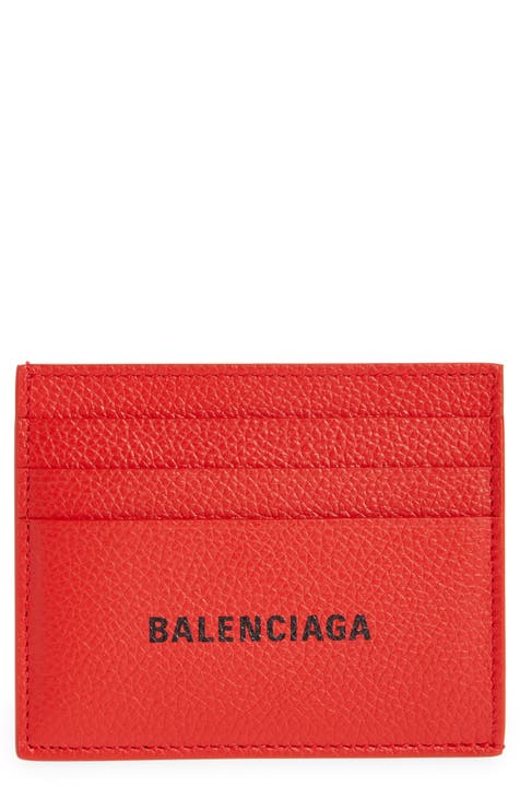 Balenciaga Classic Leather Bifold Business Card Holder Red Free Shipping