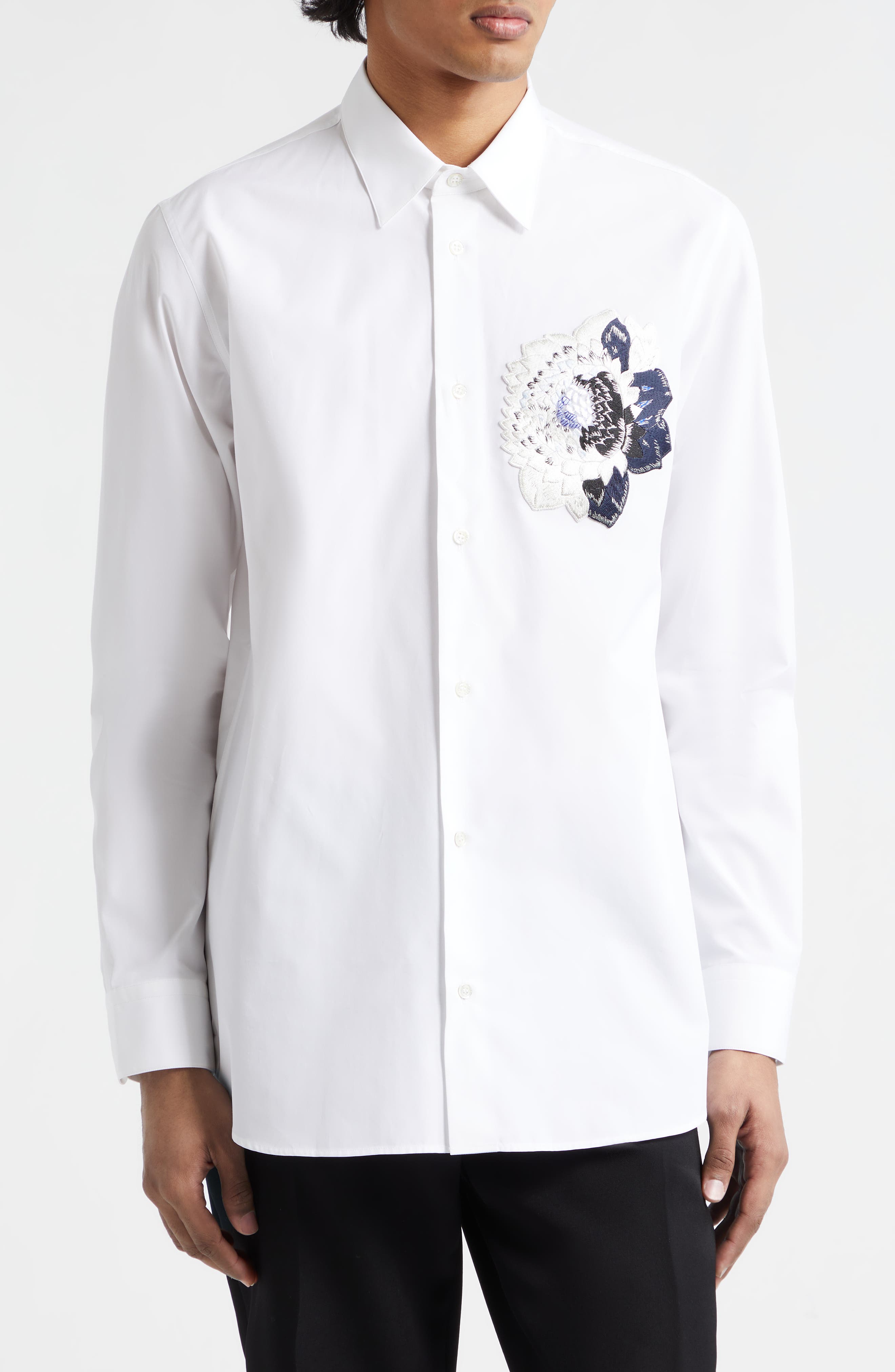 Nordstrom Alexander McQueen Dutch Flower Embroidered Cotton Poplin Button-Up  Shirt Opticalwhite at Nordstrom, | The Summit