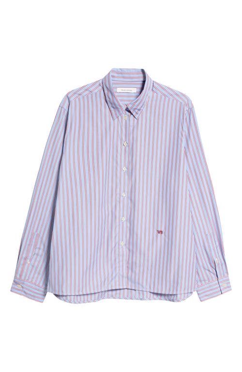 Shop Wales Bonner Lotus Stripe Cotton Button-up Shirt In Celeste Multi