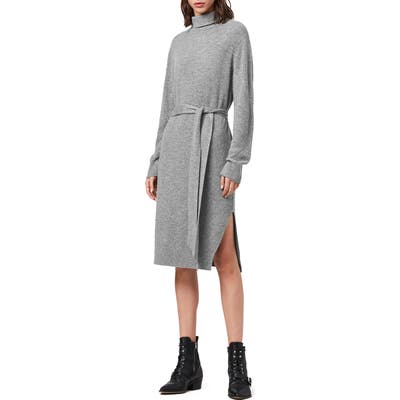 Allsaints Roza Long Sleeve Turtleneck Sweater Dress, Grey
