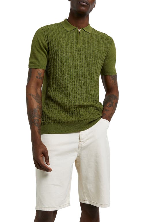 River Island Texture Short Sleeve Sweater Polo in Green
