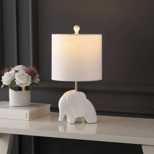Jonathan Y Koda Eclectic Southwestern Resin/iron Elephant Led Kids' Table Lamp In White