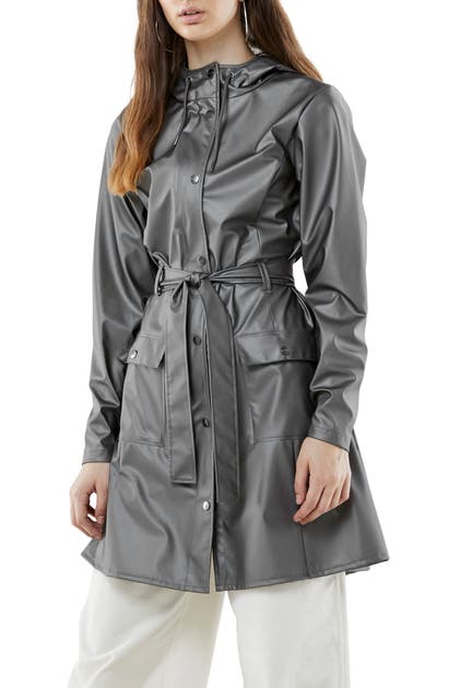Rains Curve Waterproof Hooded Raincoat In Metallic Charcoal