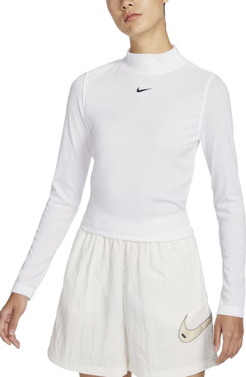Nike Essentials Ribbed Long Sleeve Top In White/black