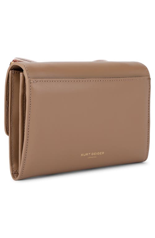 Kurt Geiger London Shoreditch Bow Leather Wallet On A Chain In Open Beige