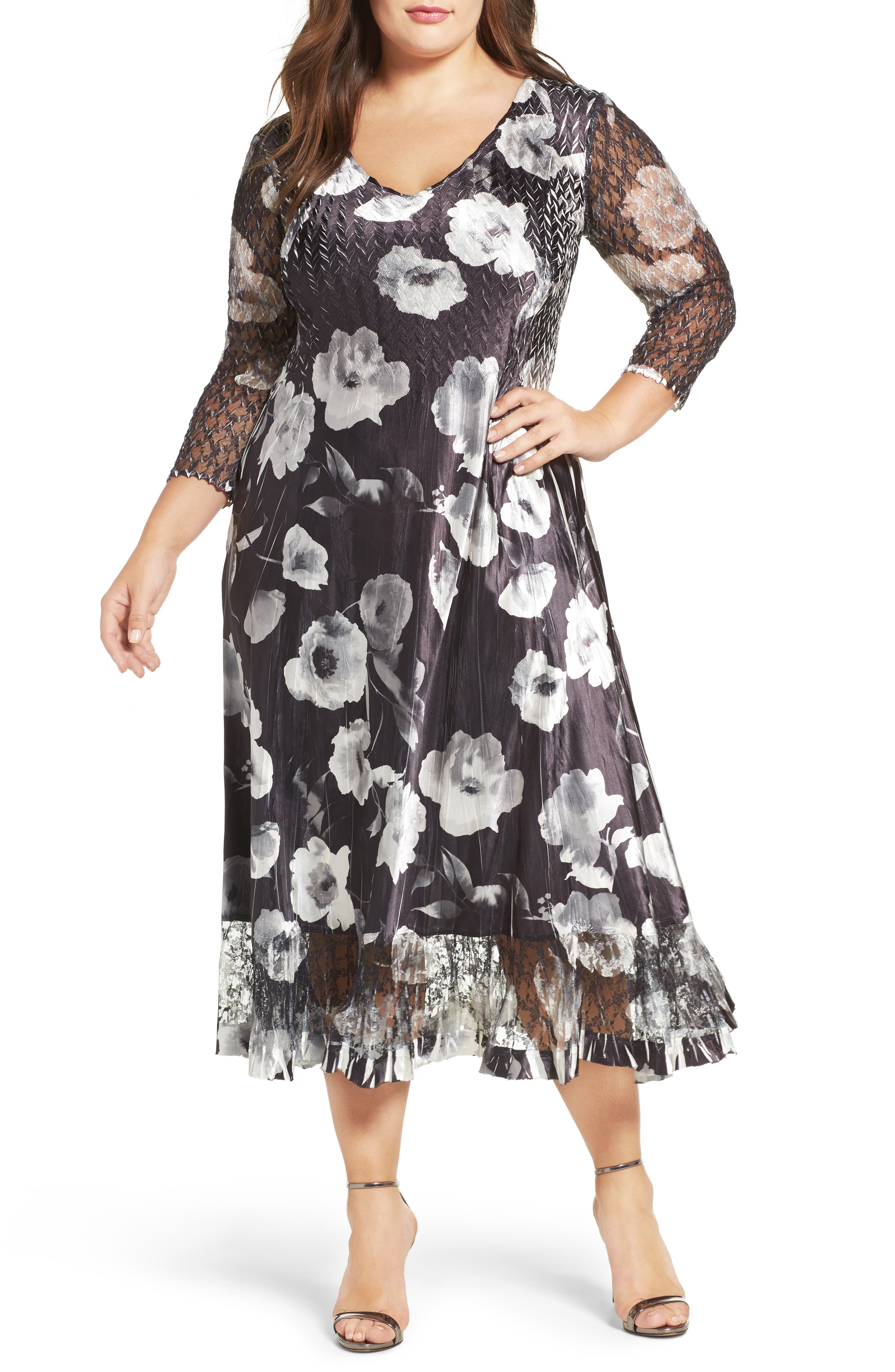 Komarov Charmeuse & Lace A-Line Dress (Plus Size) | Nordstrom
