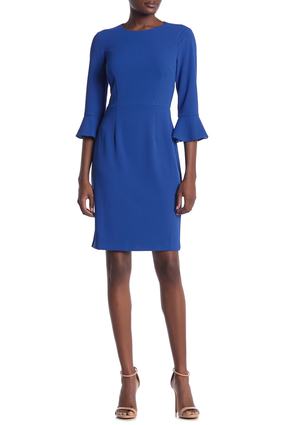 donna morgan ruffle cuff sheath dress