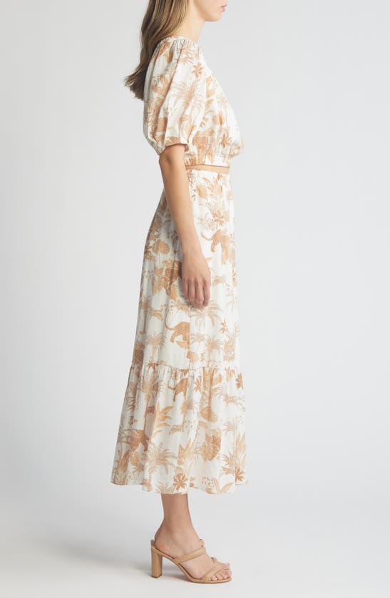 Shop Anne Klein Floral Print One Shoulder Two-piece Dress In Egret/ Desert Tan Multi