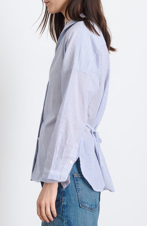 Shop Alex Mill Carla Tie Waist Voile Button-up Shirt In Navy/white