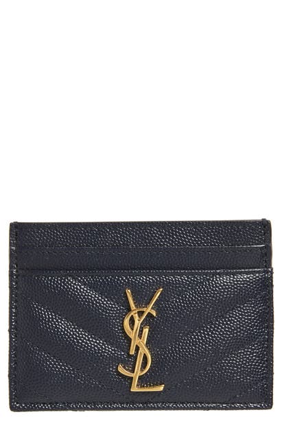 Saint Laurent Monogram Quilted Leather Credit Card Case In Sapphire
