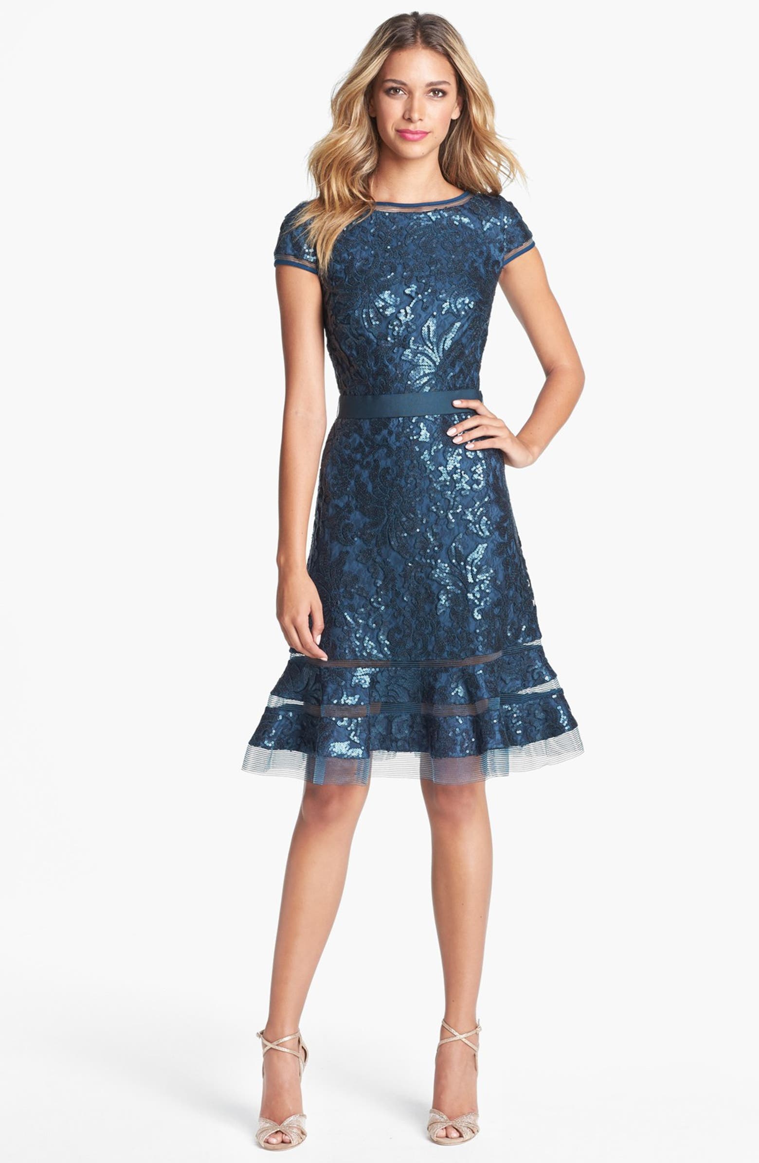 Tadashi Shoji Embellished Lace Fit & Flare Dress (Regular & Petite ...