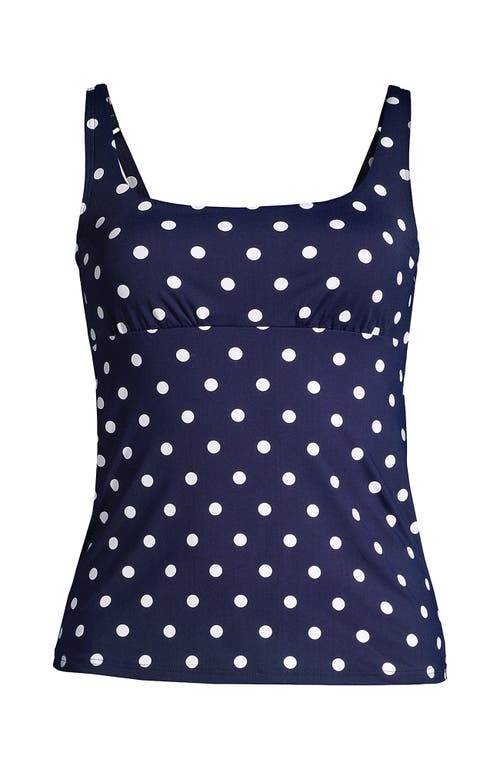 Shop Lands' End Plus Size Chlorine Resistant Square Neck Underwire Tankini Swimsuit Top In Deep Sea Polka Dot