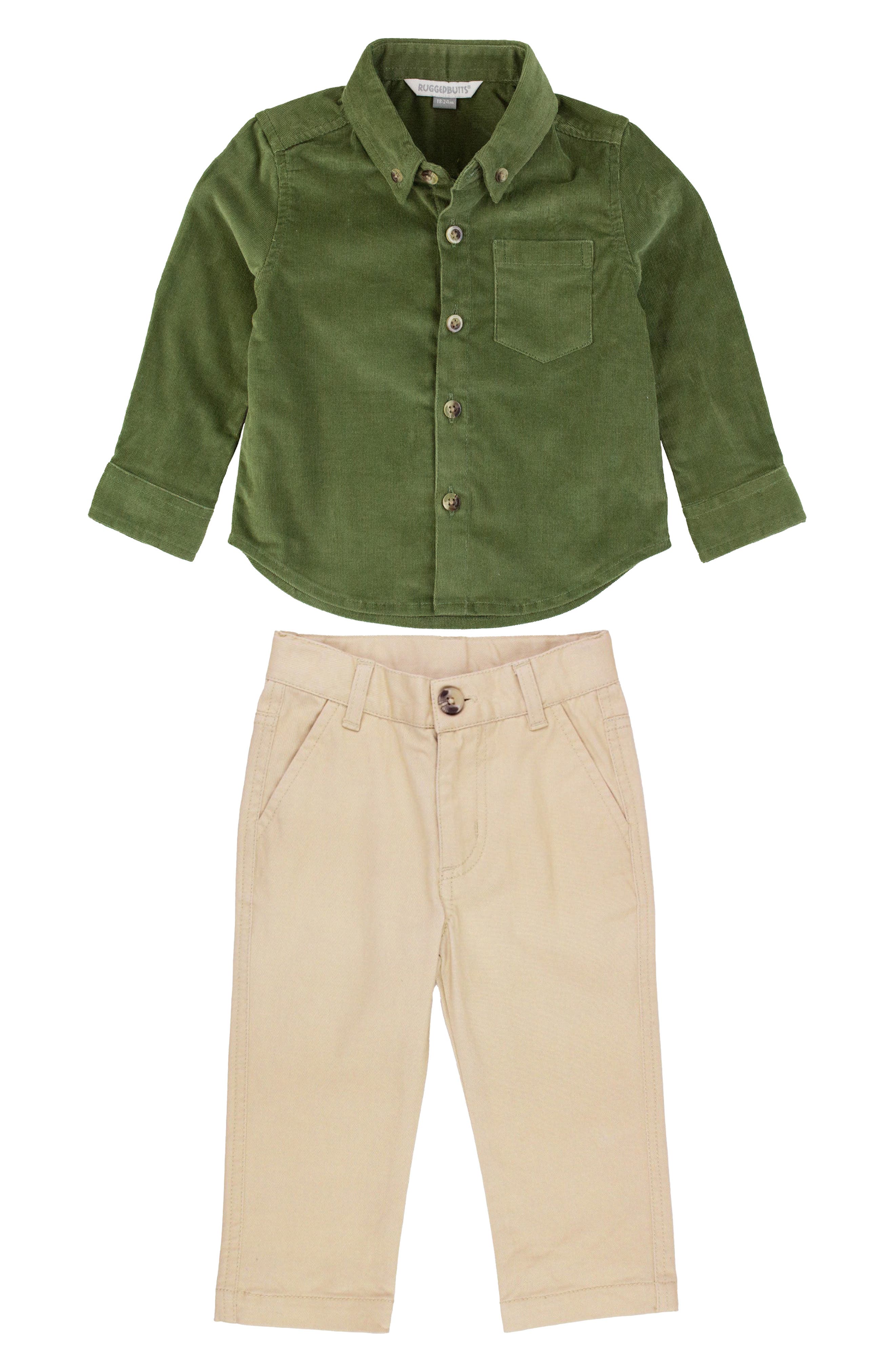 RuggedButts Corduroy Button-Down Shirt & Chinos Set in Dusty Olive 