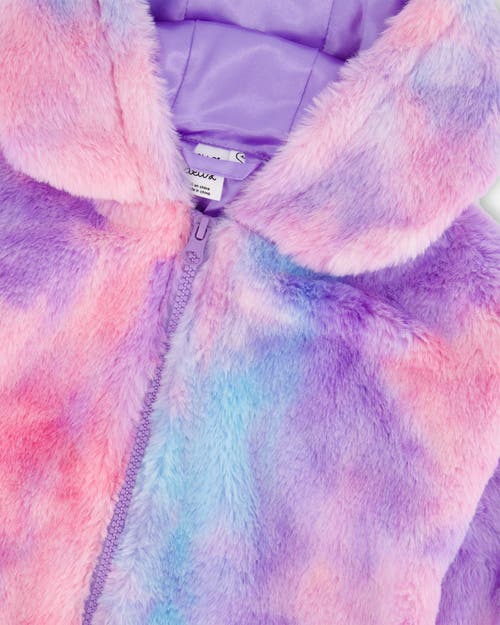 Shop Deux Par Deux Girl's Faux Fur Hooded Cardigan Multicolor In Purple Fur