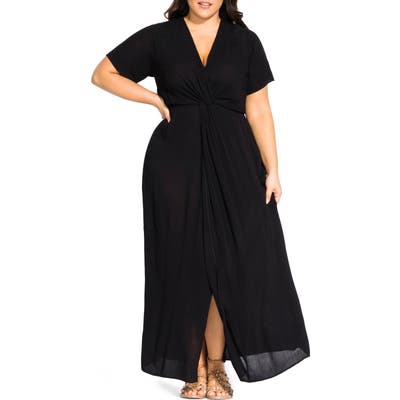 Plus Size City Chic Knot Front Maxi Dress, Black