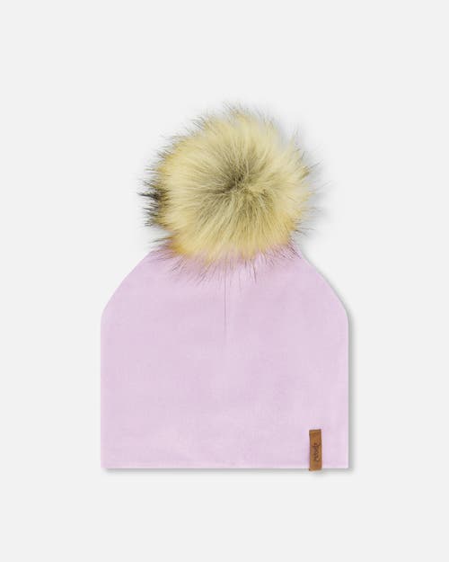 DEUX PAR DEUX DEUX PAR DEUX GIRL'S MID-SEASON JERSEY DETACHABLE POMPOM HAT LILAC 